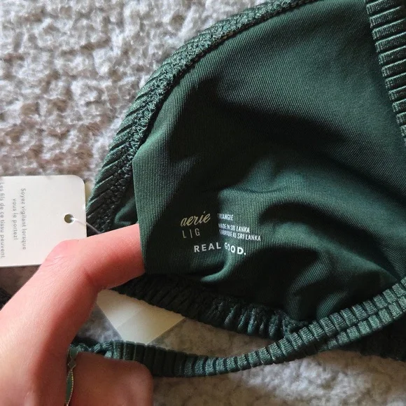 NWT Aerie Metallic Shine Rib String Triangle Bikini Top in Sycamore - Picture 7 of 11